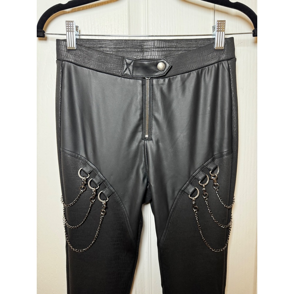 ELASTIC CRACKLE LEATHER PUNK ROCK LEGGINGS Womens Medium - Picture 4 of 9